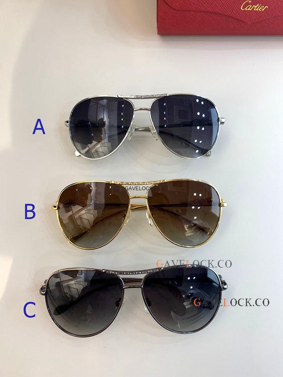 Classic Cartier Aviator Sunglasses Shiny silver leg